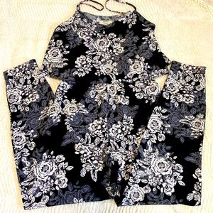 PAPAYA WEEKEND Black Floral Spaghetti Strap Jumpsuit - Size 8